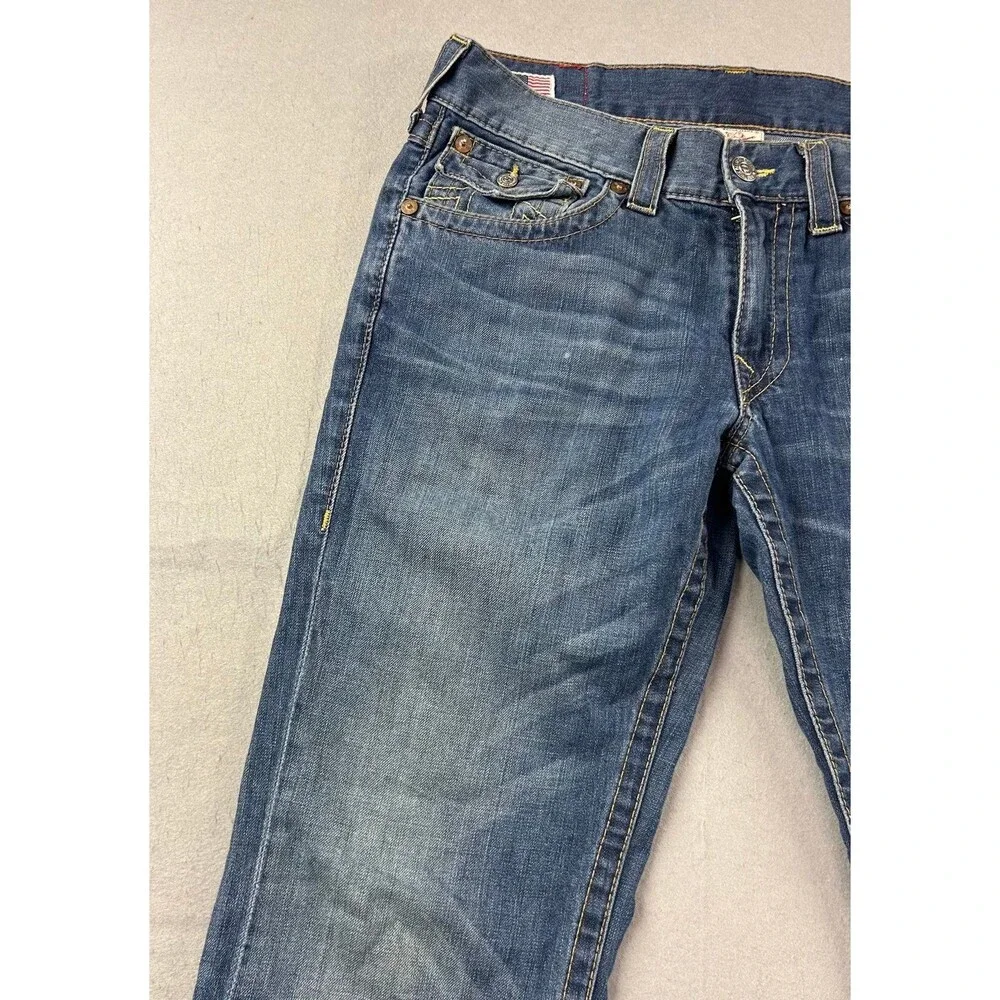 Vintage True Religion Billy Jeans Mens Blue Embroidered Denim Made USA 33